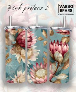 Pink and blue Protea 600ml stainless steel skinny tumbler