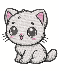Cat embroidery design, 5″ × 7″ hoop size. Perfect for clothing, accessories, and home décor. High-quality, beginner-friendly, and whimsical.
