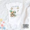 Personalised newborn babygrow with teddybear and presents design. Customise with baby’s name, date, time and weight. Perfect newborn keepsake gift.