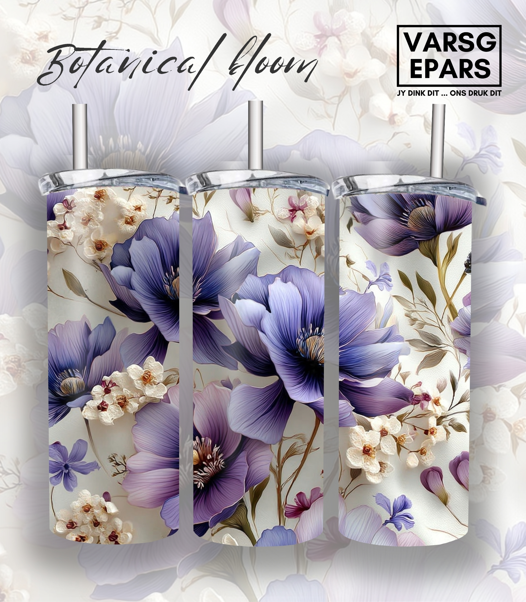 600ml Straw Tumbler with flowers design. Double-wall stainless steel. Includes reusable plastic straw. Dishwasher safe (lid excluded)
